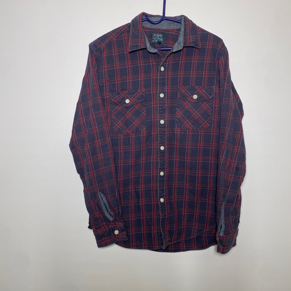 J Crew Heavyweight Flannel Mens Medium Button Down‎ Blue Red Blue